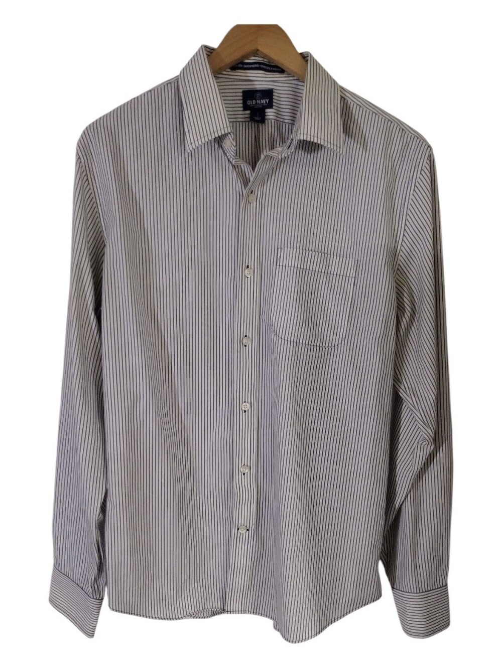 Old Navy Men's White and Blue Pinstripe Dress Shirt